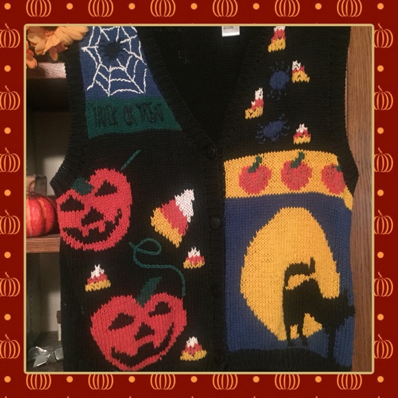 Vintage Jackets & Blazers - 🎃Vintage Halloween Black Sweater Vest 🎃